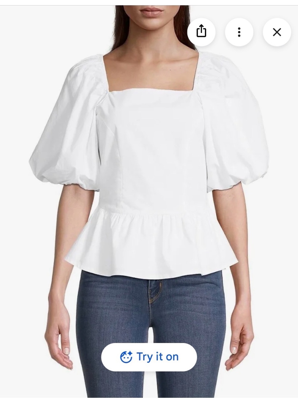 Rachel Parcell White Puff Sleeve Square Neck Peplum Top